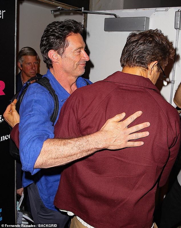 The Deadpool star was spotted giving pal Hugh Jackman a hug after attending his play with wife Blake Lively, and fans couldn't help but notice what appeared to be a deep fake tan