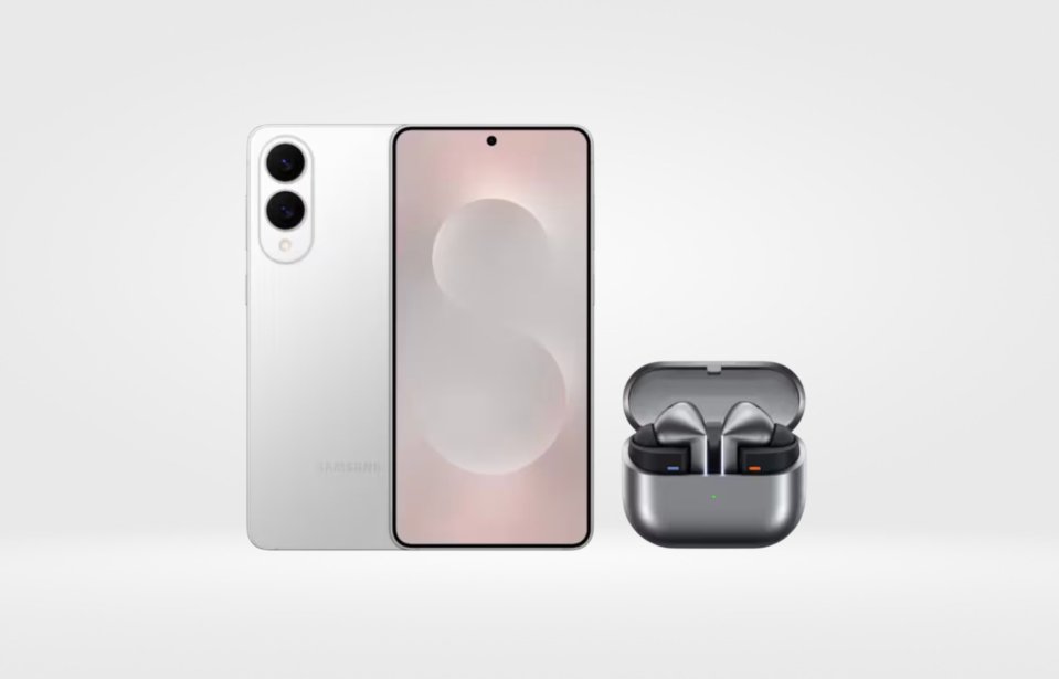 Smartphone with earbuds and charging case.