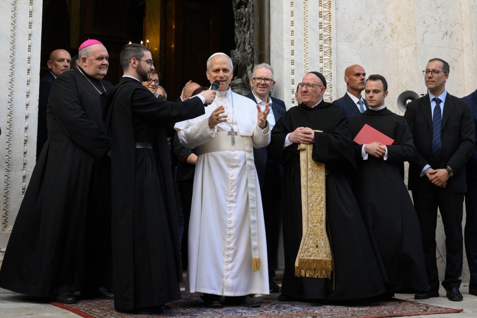 Pope Leo XIV at the Shrine of the Mother of Good Counsel in Genazzano, Italy.
