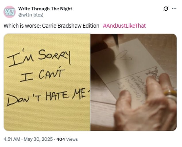 The impersonal message brought back memories of Carrie's dealings with Jack Berger, who famously walked out on her in the middle of the night, dumping her via a Post-it note
