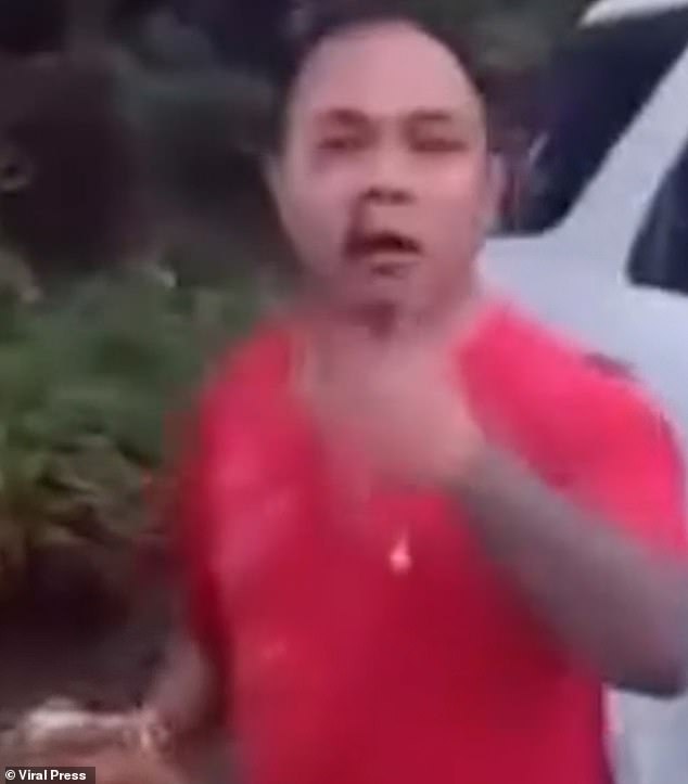 Blood is seen streaming down the driver's face in the dramatic footage