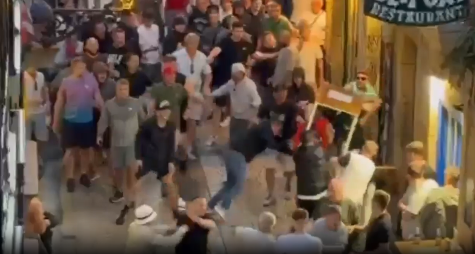 English football fans brawling in San Sebastian.