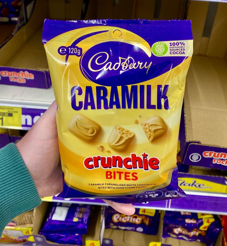 Cadbury Caramilk Crunchie Bites bag.