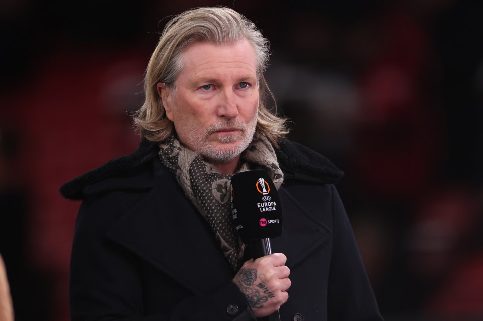 Robbie Savage, TNT Sports presenter, at a UEFA Europa League match.