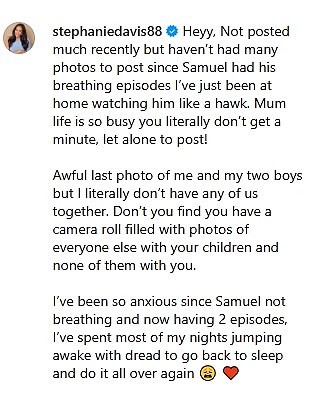 Now, Stephanie has given another update as she said she has been watching Samuel 'like a hawk' and has spent her nights 'jumping awake'