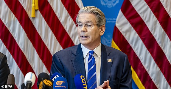 epa12093210 US Secretary of the Treasury Scott Bessent speaks during a press conference after two days of closed-door discussions on trade between the United States and China, in Geneva, Switzerland, 12 May 2025. The United States and China announced they agreed to cut tariffs for an initial 90-day period.  EPA/JEAN-CHRISTOPHE BOTT