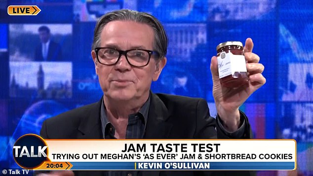 Talk TV presenter Kevin O¿Sullivan has issued his scathing verdict on Meghan Markle's As Ever Jam, as his guest claimed it tasted of 'greed' and 'entitlement' (pictured)