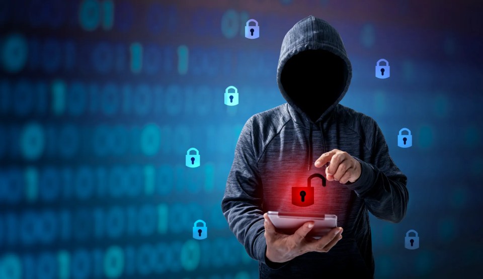 Illustration of a hooded figure unlocking a digital lock on a tablet.