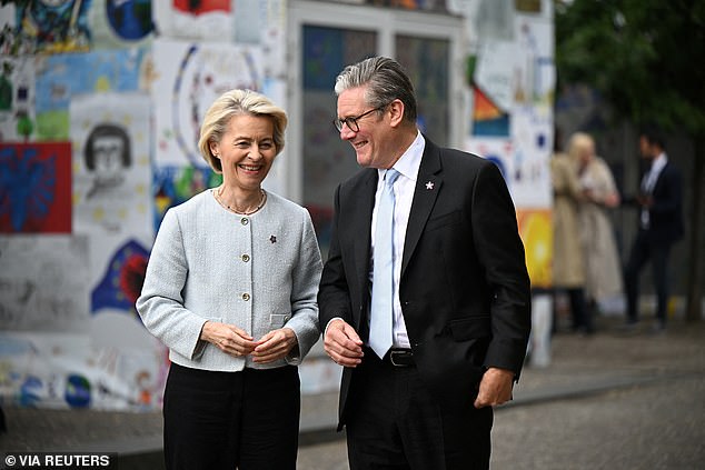 A late breakthrough in negotiations has paved the way for Keir Starmer to unveil a EU 'reset' agreement at a meeting with Ursula von der Leyen in London (pictured together last week)