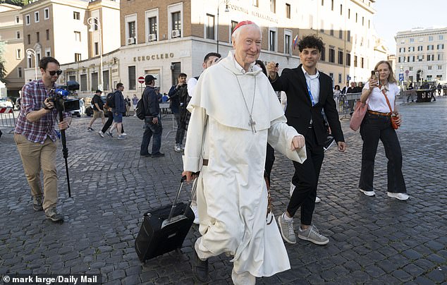 Cardinal Timothy Radcliffe was among the first to arrive at the Vatican today as they began to 'check in' for the start of the conclave to elect the next Pope