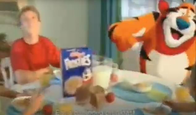 They offer fun for all the family, he rhymes - beloved by 'ladies who wait' and have 'personalised number plates', 'your teenage brother who's out on a date', 'those who live in Aus, mate' or 'the Empire State', 'a bloke in a crate' and a 'pi-rate'. Pictured: The Frosties advert