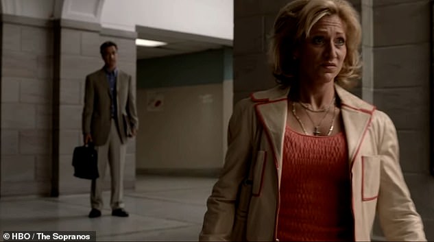 After walking off in painful slow-motion, Carmela Soprano is suspended mid-stride as the screen freezes