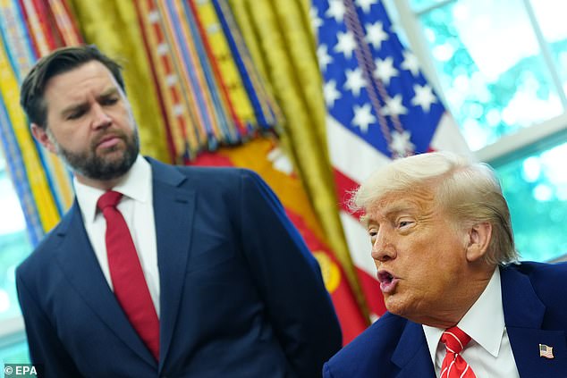 JD Vance and Donald Trump in the Oval Office on Thursday, before the new pope was elected