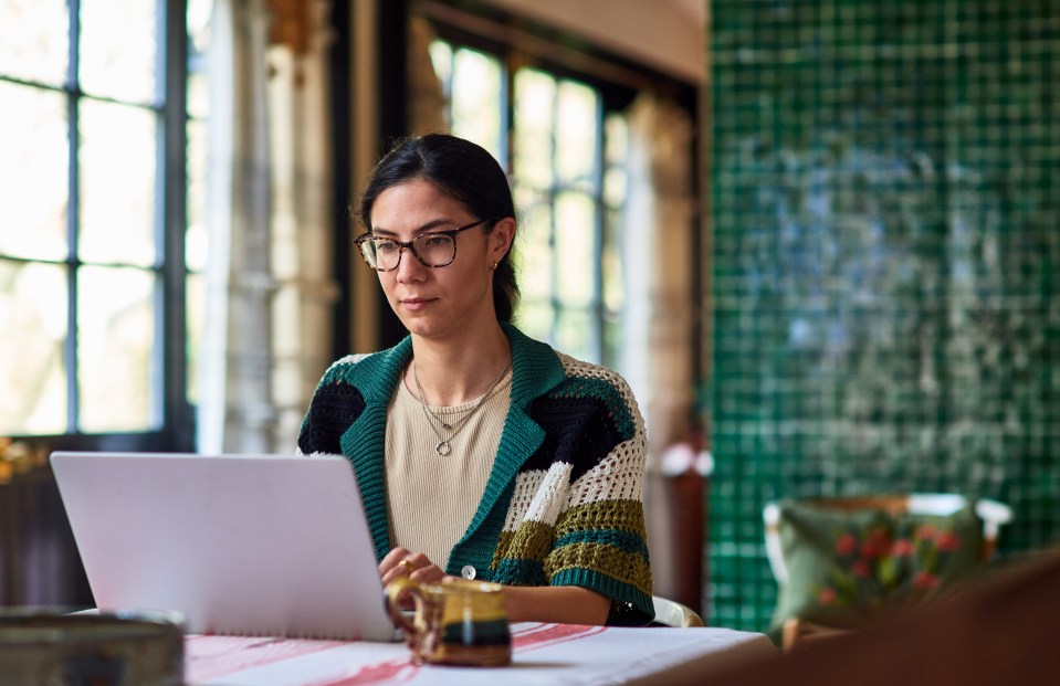 Woman working from home on her laptop.