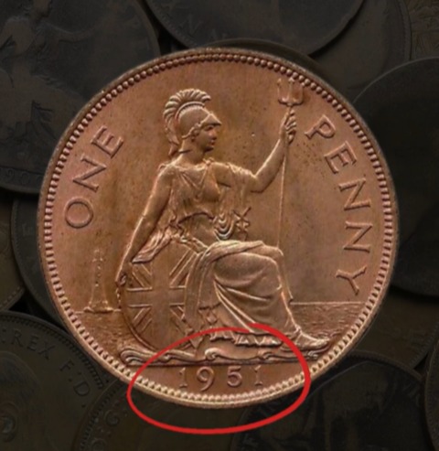 1951 one penny coin.