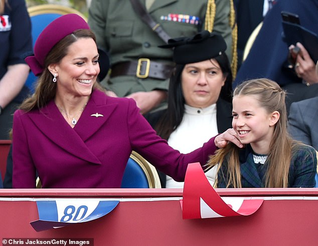 Princess Charlotte, who celebrated her 10th birthday last week, shared a joke with her mother the Princess of Wales as they watched the celebrations to mark the 80th anniversary of VE Day yesterday