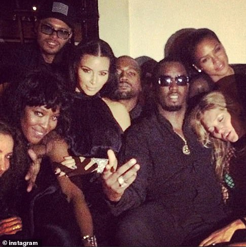 Naomi Campbell, Kim Kardashian, Kanye West, Sean 'Diddy' Combs, Cassie and Kate Moss pictured in 2014 in Ibiza, Spain