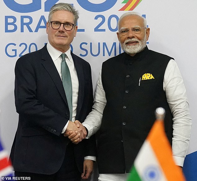 Sir Keir Starmer shaking hands with India's Prime Minister Narendra Modi on the sidelines of the G20 summit in Rio last year