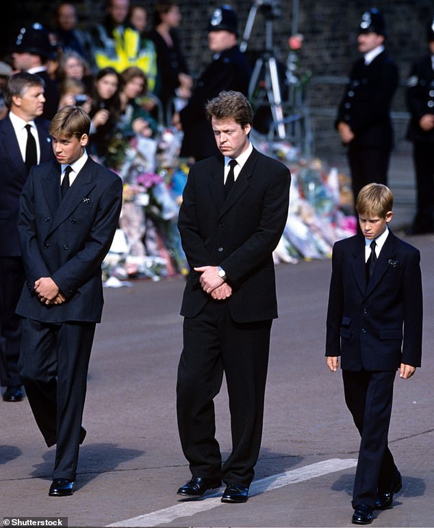 Harry was aged just 12 when Diana was fatally wounded in the crash. Pictured: The young prince with brother, William and his uncle, Charles Spencer at Diana's funeral in 1997