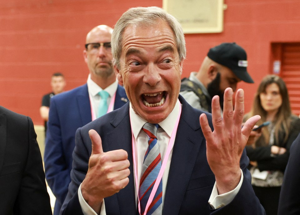 Nigel Farage reacting to his party's by-election win.