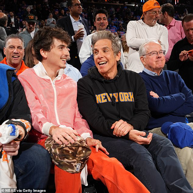 Timothee Chalamet and Ben Stiller sat together to watch their beloved New York Knicks