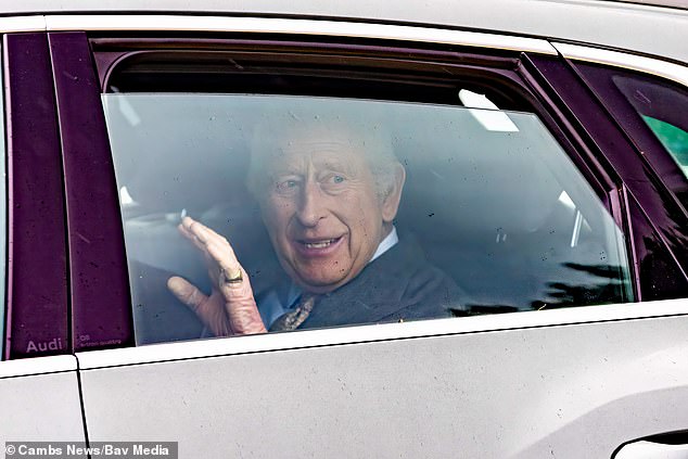 The King waved at fans yesterday as he was spotted for the first time since Harry's bombshell interview