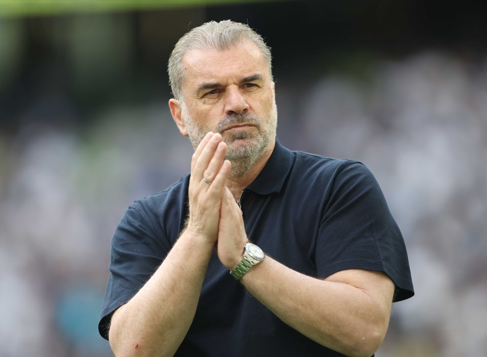 Ange Postecoglou, manager of Tottenham Hotspur, at a match.