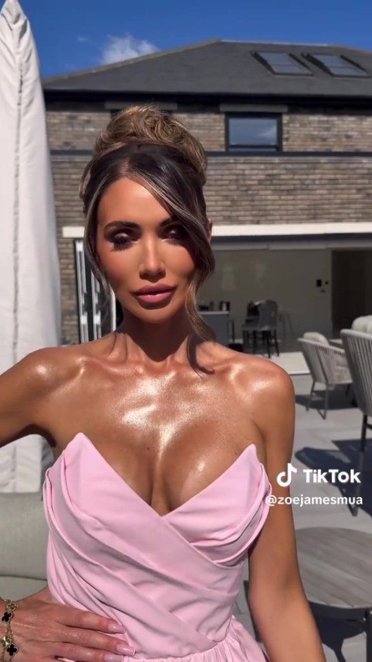 Amy Childs in a pink dress.