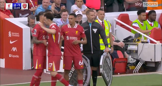 Trent Alexander-Arnold (right) was met with boos as he entered Sunday's clash with Arsenal