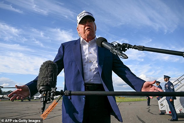 President Donald Trump spoke to reporters on the tarmac Sunday evening at the Morristown, New Jersey airport as he departed his Bedminster golf club for Washington, D.C.