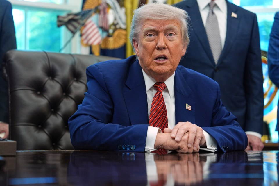 President Donald Trump speaking to reporters in the Oval Office.