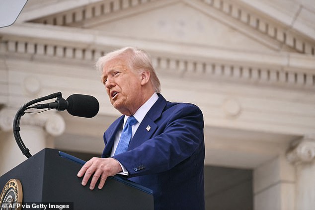 President Donald Trump delivered Memorial Day remarks mid-morning Monday at Arlington National Cemetery but segued from his prepared speech to talk about the U.S.'s upcoming 250th birthday festivities