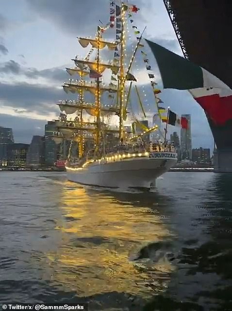 A terrifying maritime disaster unfolded in the heart of New York City on Saturday night when a towering Mexican Navy tall ship slammed into the Brooklyn Bridge injuring at least 35 people