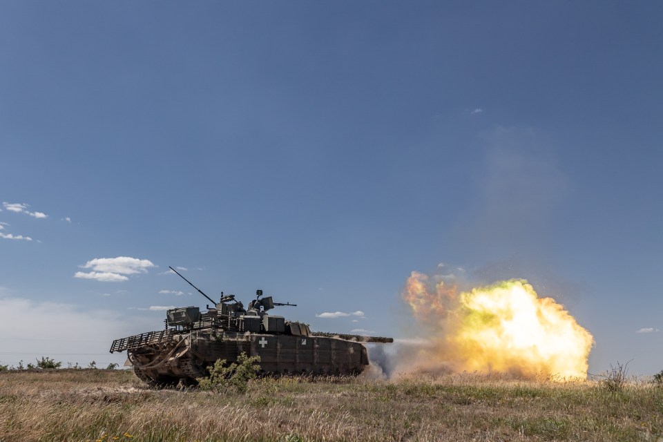 DONETSK OBLAST, UKRAINE - MAY 28: A Ukrainian military tank fires during military training as the war between Russia and Ukraine continues in Donetsk Oblast, Ukraine on May 28, 2024. (Photo by Diego Herrera Carcedo/Anadolu via Getty Images)