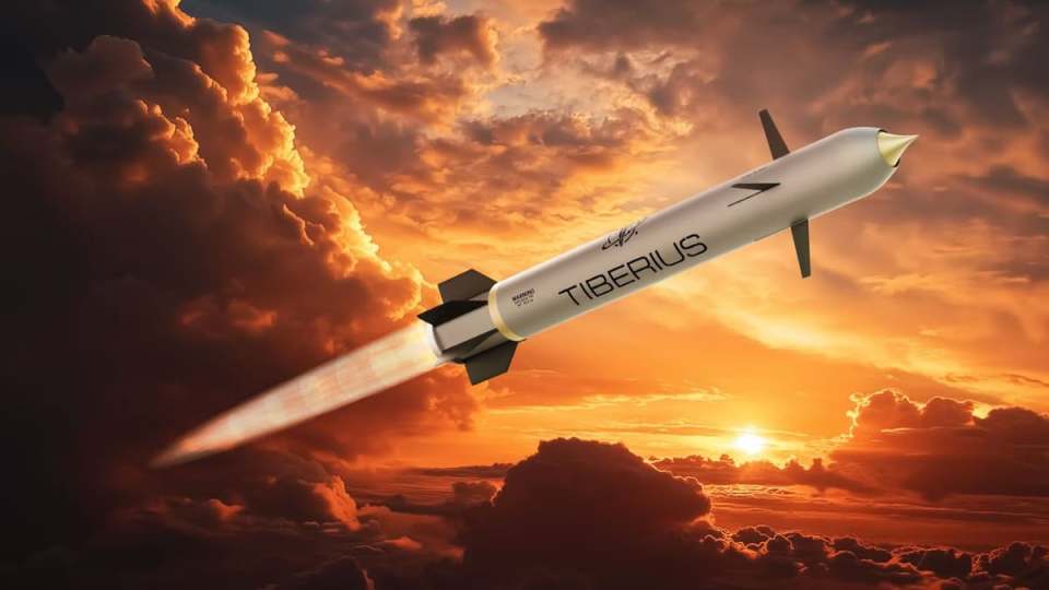 Illustration of the Sceptre TRBM 155HG supersonic artillery shell in flight.