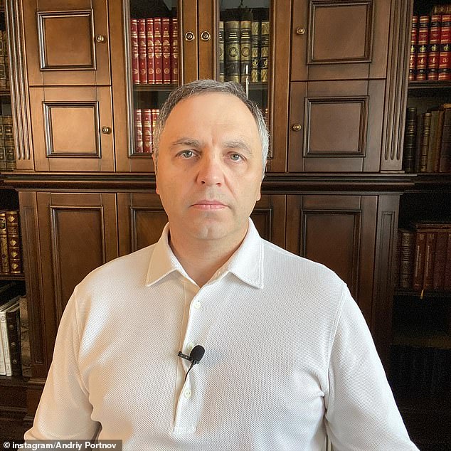 Andriy Portnov (pictured), who last year won a defamation case against a Ukrainian news site that called him 'pro-Russian', was shot five times moments after dropping off his child