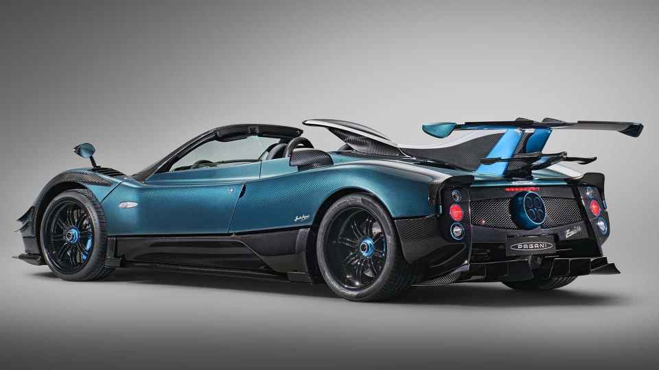 Pagani Zonda Unico, a custom-designed blue convertible supercar.