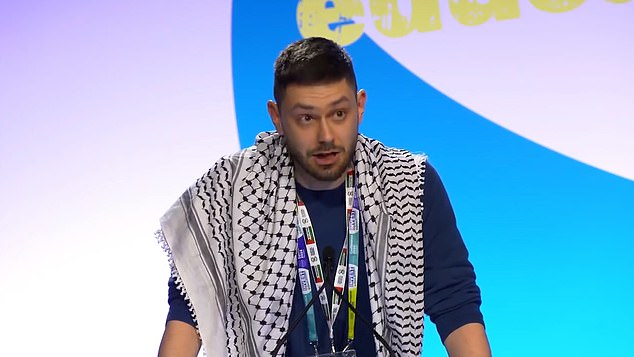 Mat Milovanovic (pictured), a maths teacher at Northolt High School in west London, has boasted on an NEU election leaflet that he is 'proud to have built solidarity actions in Ealing schools and on the demonstrations in support of the Palestinians'