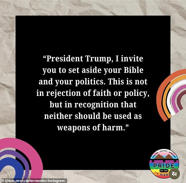 Nereyda was incensed by Trump's post, saying he needed to 'set aside your Bible and your politics' and that he was utilizing those as 'weapons of harm'