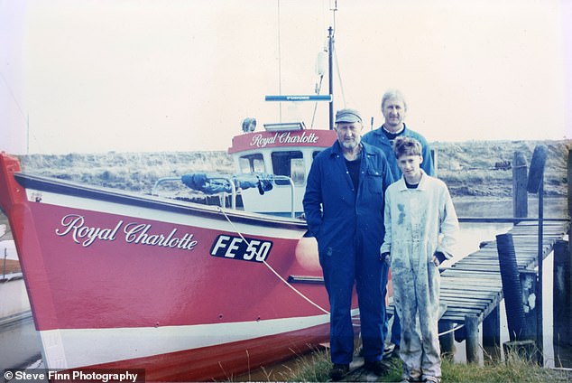 From left, Jim, Mickie and Matt Coker with their boat in the 1990s