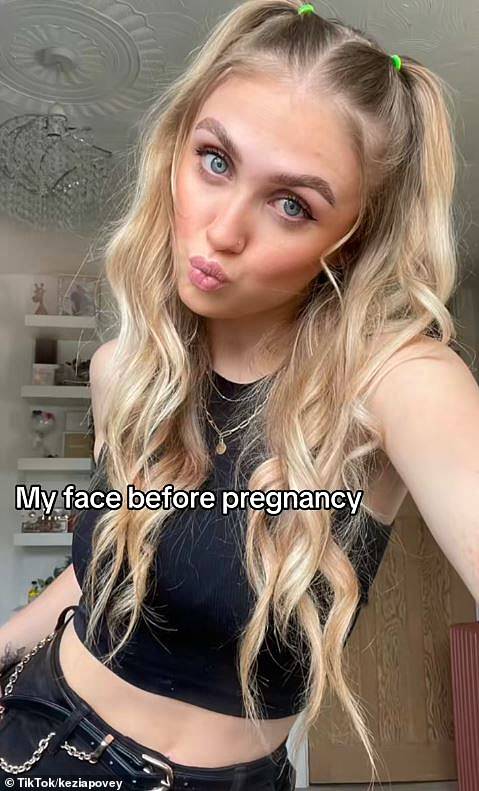 One woman, Kezia from UK, shared a clip of how her changing face left her 'humbled' during the pregnancy of her child (pictured before pregnancy)