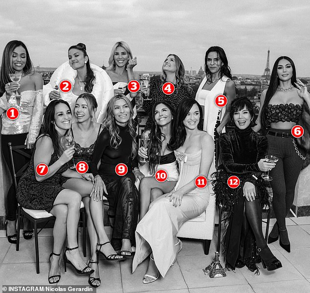 Who's in and who's out of Lauren Sanchez's girl squad as she throws her bachelorette party : 1 October Gonzalez; 2 Natasha Poonawalla; 3 Charissa Thompson; 4 Bego Amaya; 5 Elsa Marie Collins; 6 Kim Kardashian; 7 Elena Sanchez; 8 Lydia Kives; 9 Veronica Smiley Grazer; 10 Lauren Sanchez; 11 Katy Perry; 12 Kris Jenner