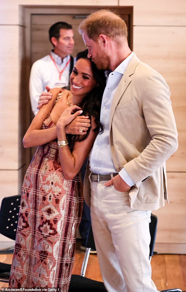 Harry and Meghan look loved up as they are pictured during their trip to Colombia last August