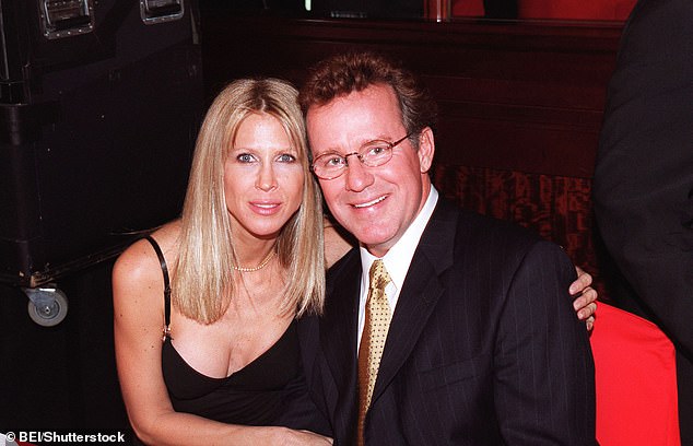 Fans of murdered Simpsons icon Phil Hartman are calling for the star to be honored at Alcatraz amid Trump's wild plan to reopen the island jail - he was killed by his wife Brynn in 1998 - pictured 1997 with Brynn