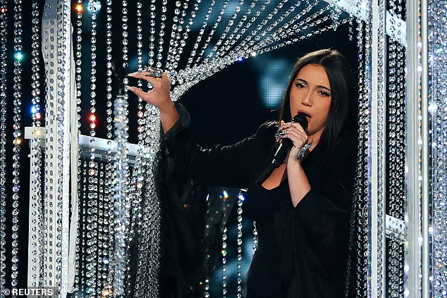 Yuval Raphael, representing Israel, performs "New Day Will Rise", during the second semi-final of the 2025 Eurovision Song Contes