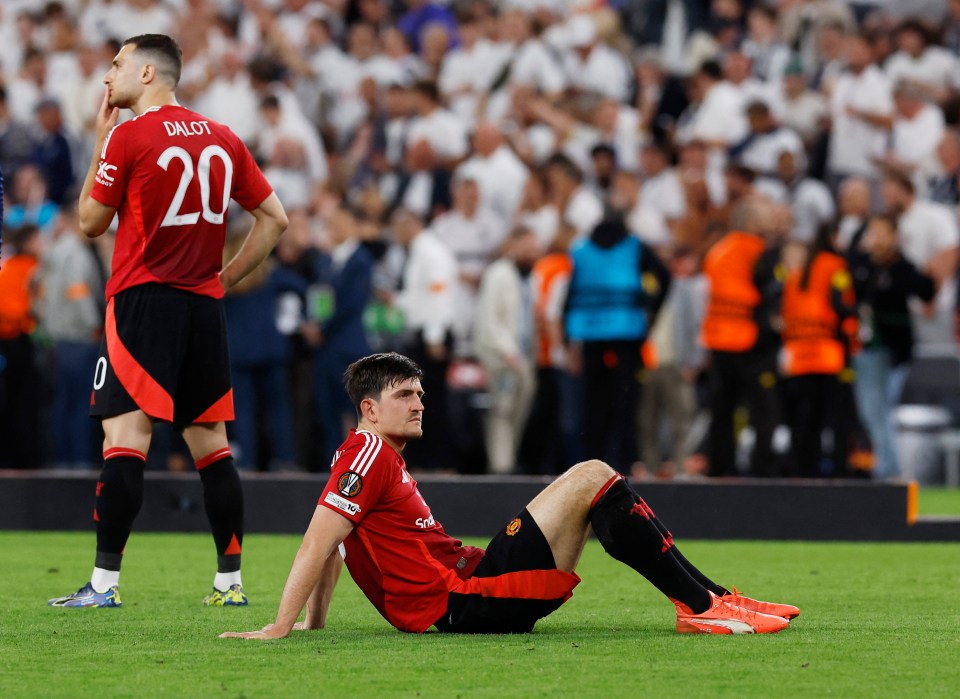 Soccer Football - Europa League - Final - Tottenham Hotspur v Manchester United - San Mames, Bilbao, Spain - May 21, 2025 Manchester United's Harry Maguire looks dejected after the match REUTERS/Vincent West
