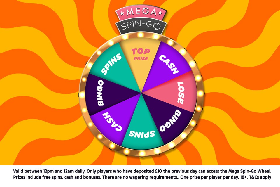Illustration of a spin-to-win wheel with prizes including cash, spins, and bingo.