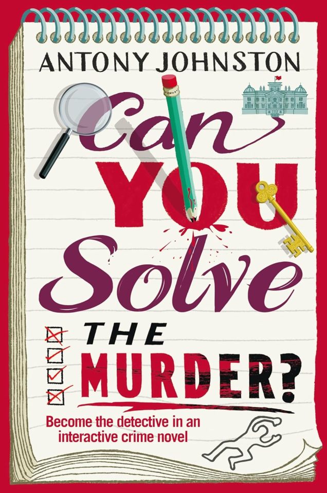 Illustration of book cover: Can You Solve the Murder?  Interactive crime novel.