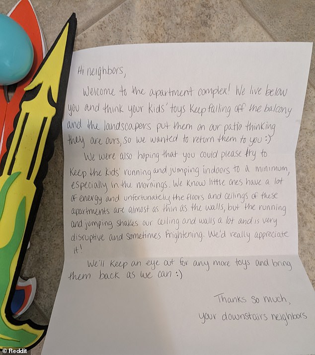 A woman has sparked a heated debate over a 'polite' handwritten note she penned for her 'noisy' upstairs neighbours who recently moved in with two young kids in tow