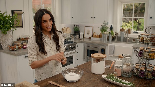 Meghan Markle making her bath salt mixture on her Netflix show With Love, Meghan